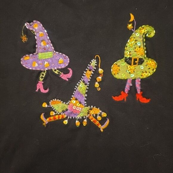 CASEY COLEMAN Women's M Halloween Witch Hats 3/4 Sleeve Top Beaded Embroidered - Picture 8 of 9